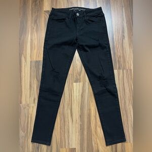 American Eagle Outfitters Super Stretch Black Ripped Jegging -Women's